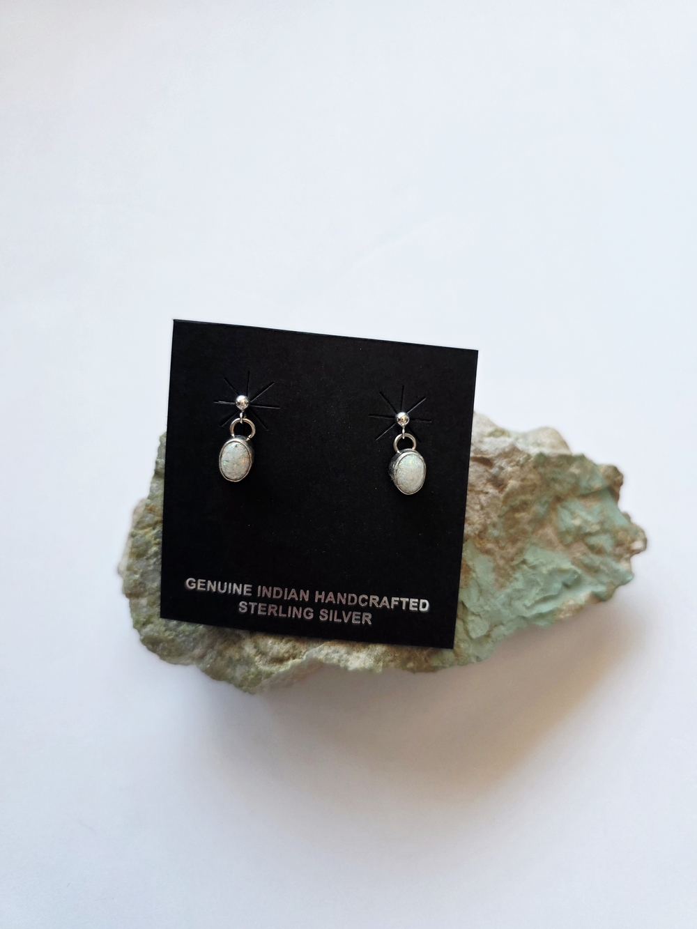 Sterling Silver Opal Drop Earrings - Handcrafted Genuine Indian